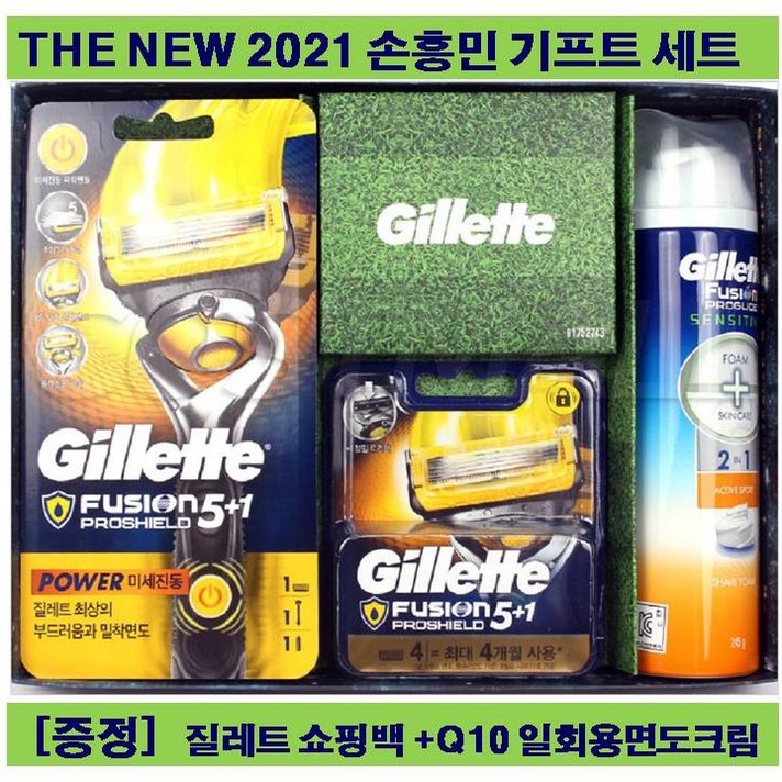 질레트 프로쉴드 파워 손흥민 세트 면도날 세트 본품+날5+쉐이빙젤+건전지, 1세트, 면도날6 면도기1 쉐이빙폼1