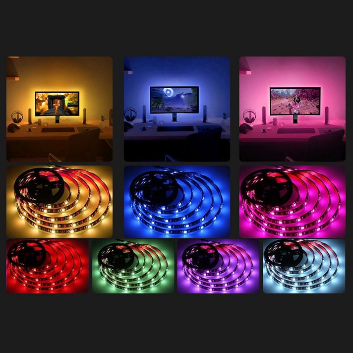 비상 PC 모니터 간접등 무드등 USB RGB 붙이는 LED바 줄조명, 1.LED바200cm