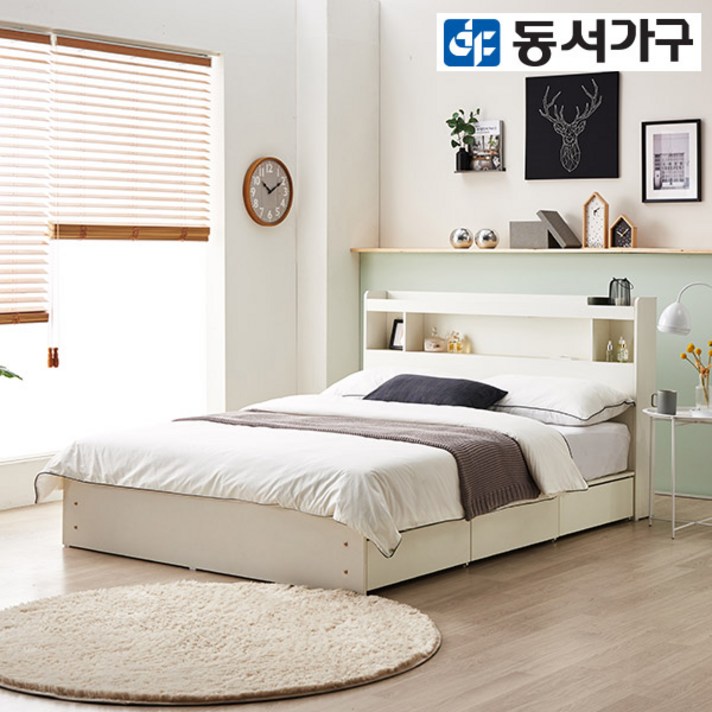 동서가구 팬타 LED 1단 3서랍 슈퍼싱글 수납침대 프레임 DF642004, 화이트