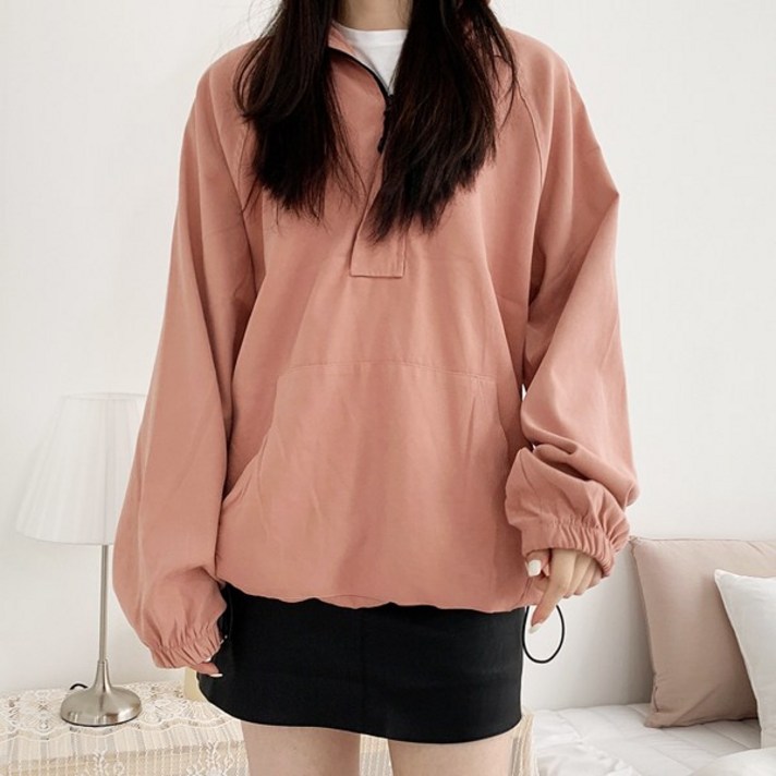 티데일리 남녀공용 터치라떼 아노락 오버핏 후드 반집업 바람막이 후드티