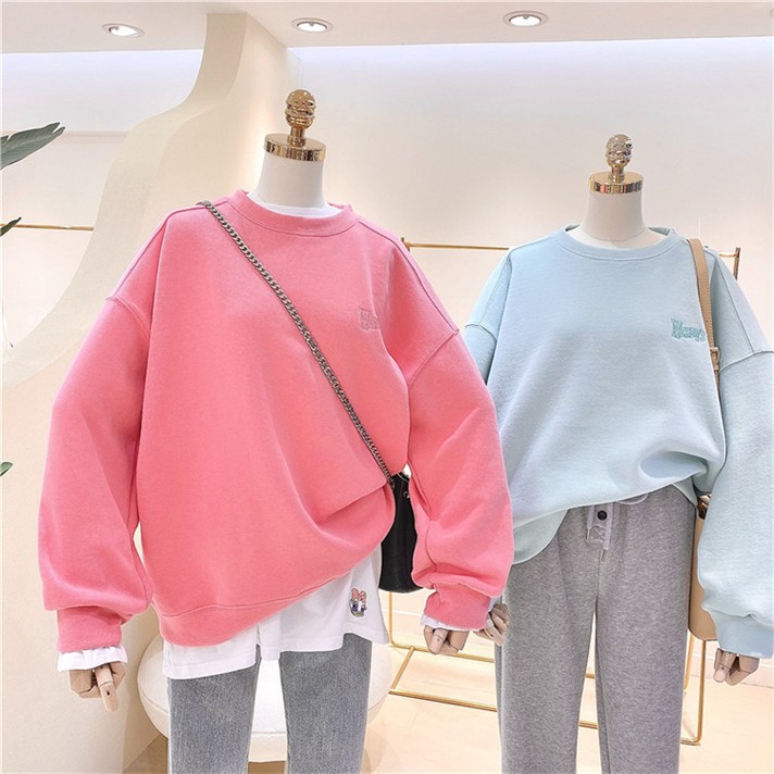 러브썸룩 봄 가을 맨투맨 루즈핏 핑크 하늘 티셔츠