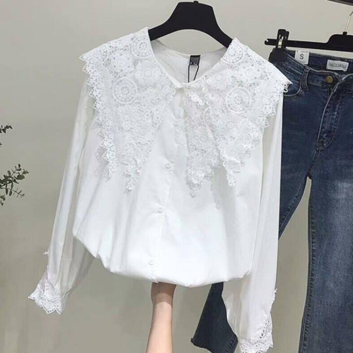 [구구블링] (판매자확인!!)레이스 더블 빅카라 블라우스 럭셔리 하객블라우스 gu-t0134
