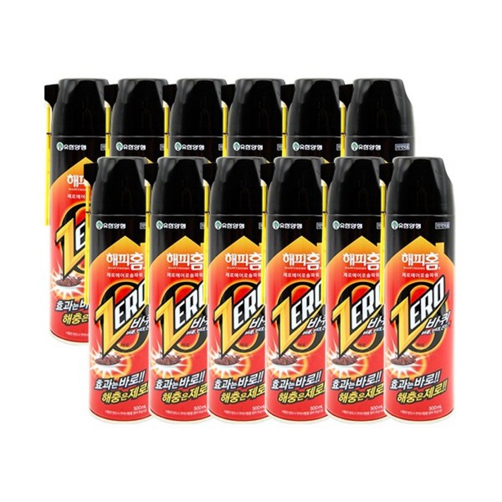 유한양행 해피홈 제로 에어로솔 파워 살충제 바퀴용, 500ml, 12개입