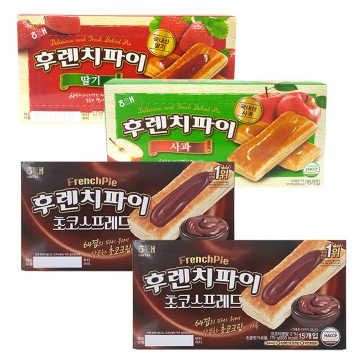 해태 후렌치파이 초코 스프레드 179g +딸기 192g+사과 192g 각1개, 1세트