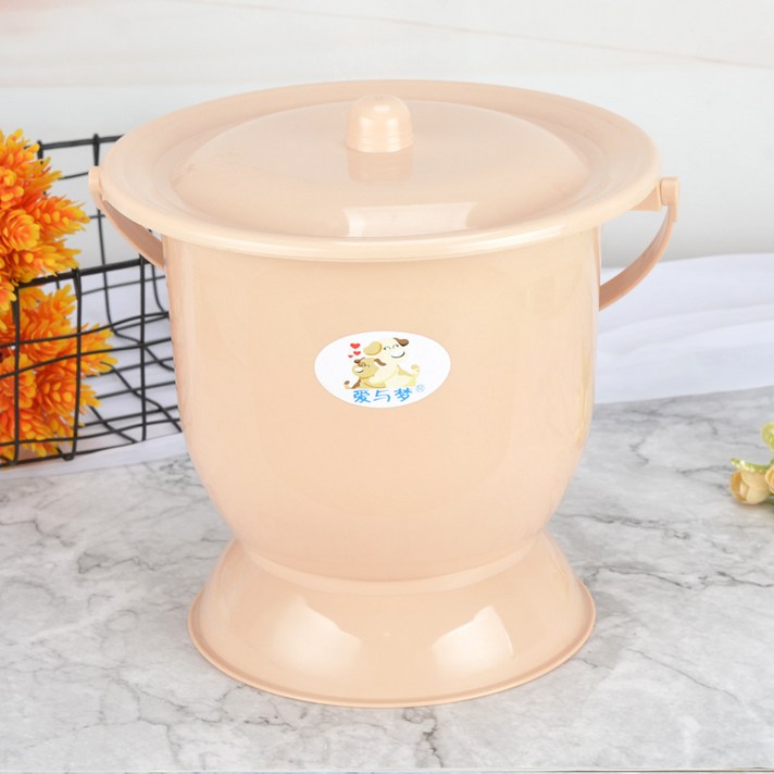 두꺼운 높이다 비닐 플라스틱 가래 노인 침실 결혼 구식의 오줌을 누다 통 요강 여성, 카키브라운 6L