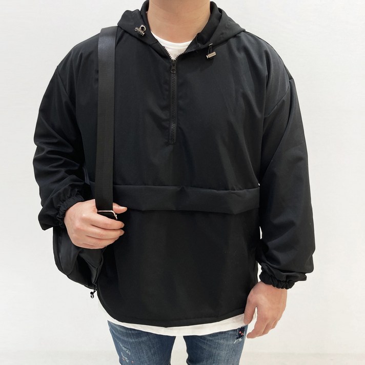 스타일자키 남성 오버핏 아노락 바람막이 반집업 후드티셔츠
