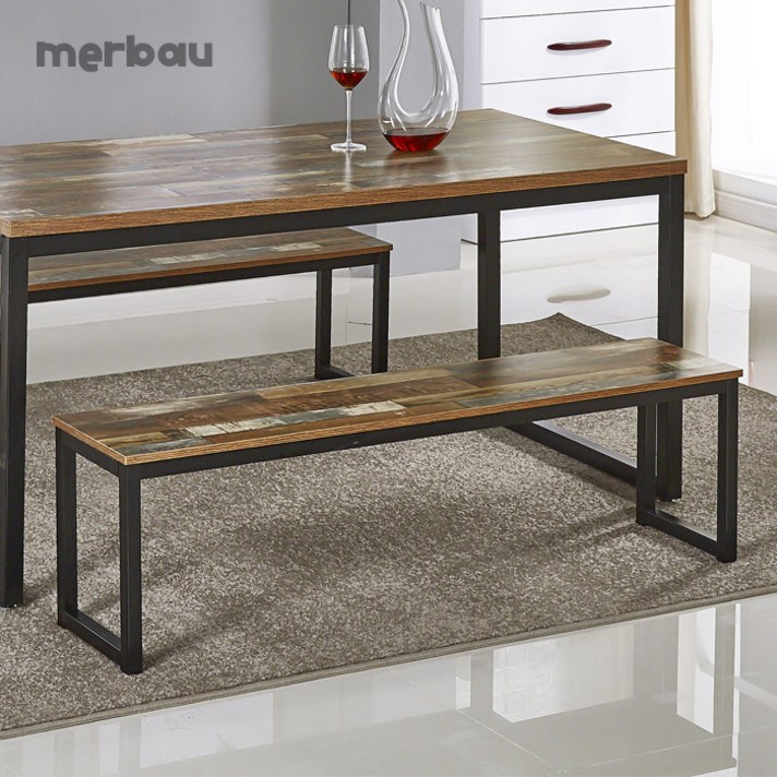 디럭스 멀바우 2~6인용 식탁 빈티지 카페 테이블 벤치의자, 1400 빈티지 벤치의자