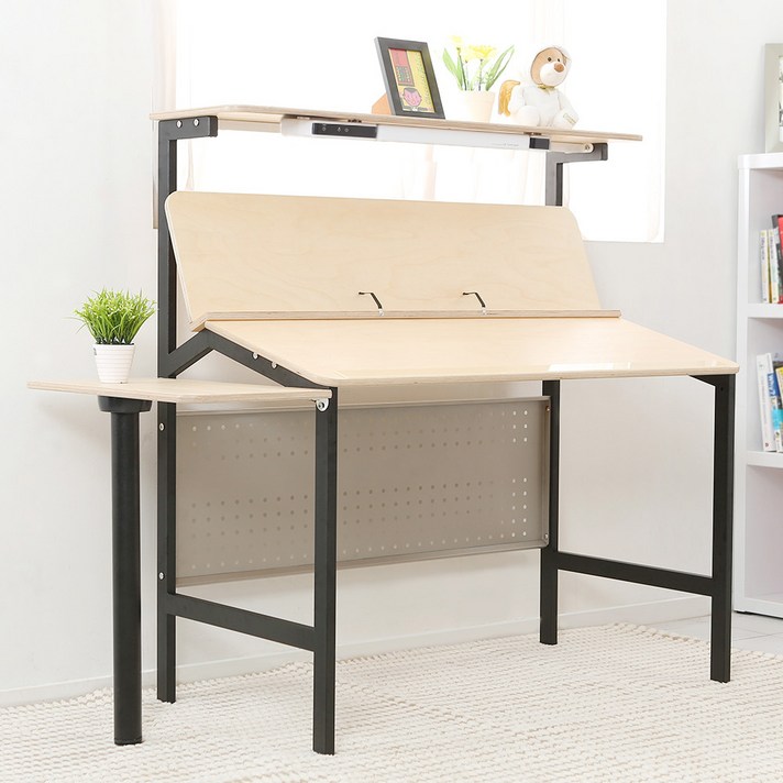 [더블데스크S LED포함] 신학기 어린이 초등학생 원목 바른자세 기능성책상, 메이플