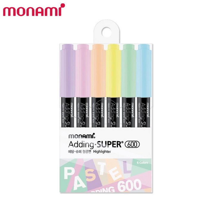 모나미 에딩 슈퍼 형광펜 600 파스텔 6색세트, 6색