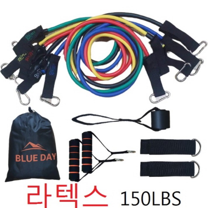 푸른하루 당일발송 홈트 밴드 150LBS 5종 손잡이 도어앵거 발목 스트랩 풀 세트 튜빙 밴드