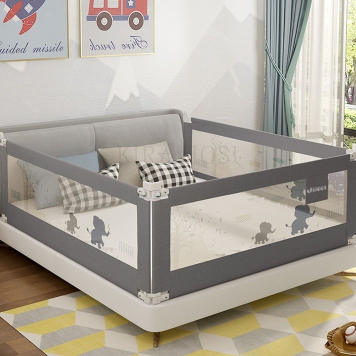 kirahosi 침대가드 침대안전가드 하단놓이조절가능 27호+ 덧신 증정 Qpbdglz, 그레이 1.5