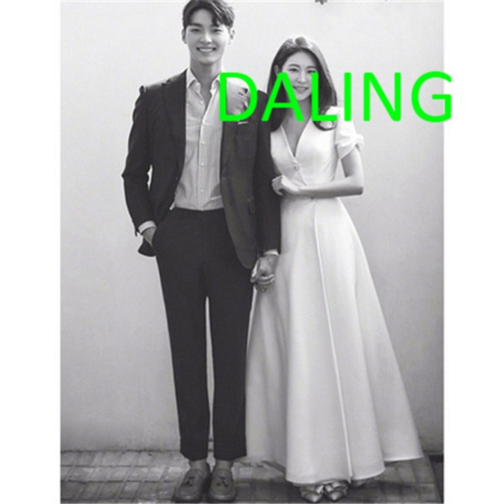 셀프웨딩드레스 스몰웨딩 스냅촬영 프렌치 실크 웨딩드레스 2019 초선삼계 심플 러너 V넥 원피