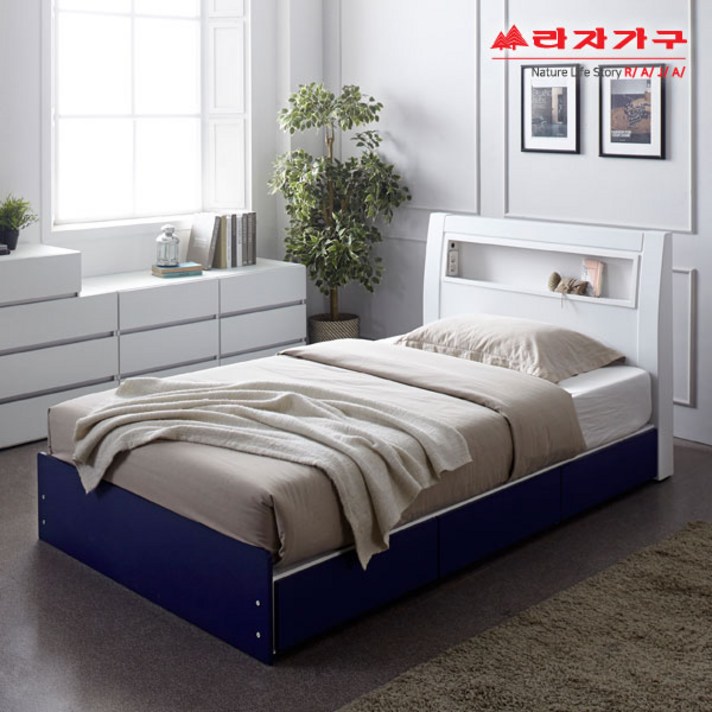 라자가구 위드 LED서랍침대(SS)+독립라텍스매트리스 yr098, 네이비