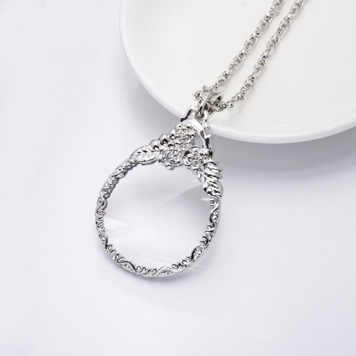 NO.1 IT기업 관공서 코스트코고배율 휴대용 앤틱 레트로 실버 노인 돋보기 목걸이 꽃무늬형이케아 무지 다이소, 상세페이지 참조