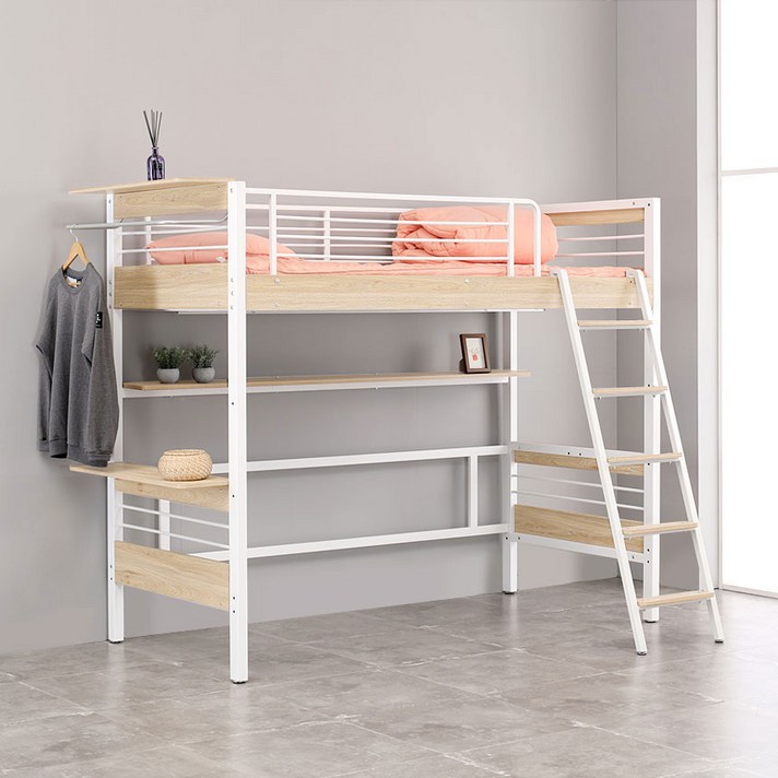 오키멧 북카페W 벙커 침대 (싱글 수퍼싱글), 화이트(매트제외)