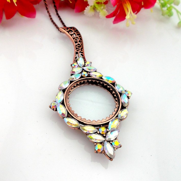 패션 돋보기 목걸이 한혜연 스타일 큐빅 확대경, 단일