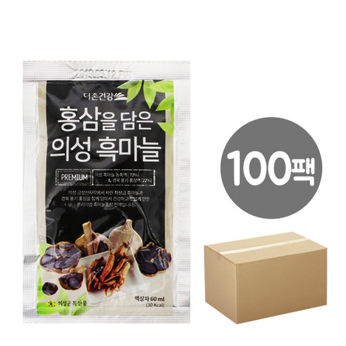 의성내고향 홍삼담은 흑마늘 진액 60ml x100팩 (건강즙 벌크 대용량), 100팩