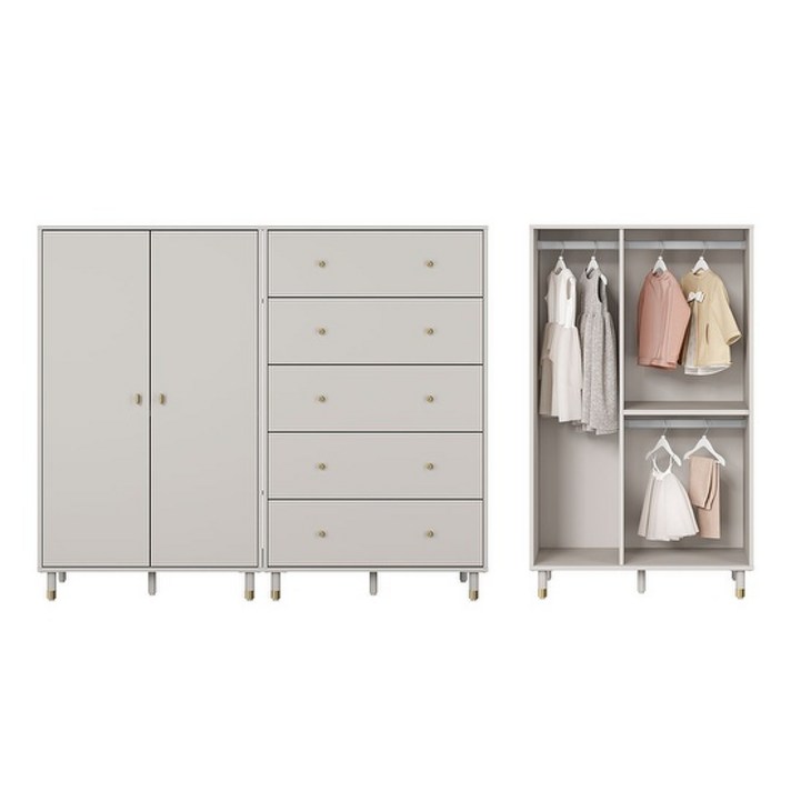 한샘 보나 긴옷형 베이비장 세트 5단 서랍형 160cm (다리), 컬러:화이트(A)