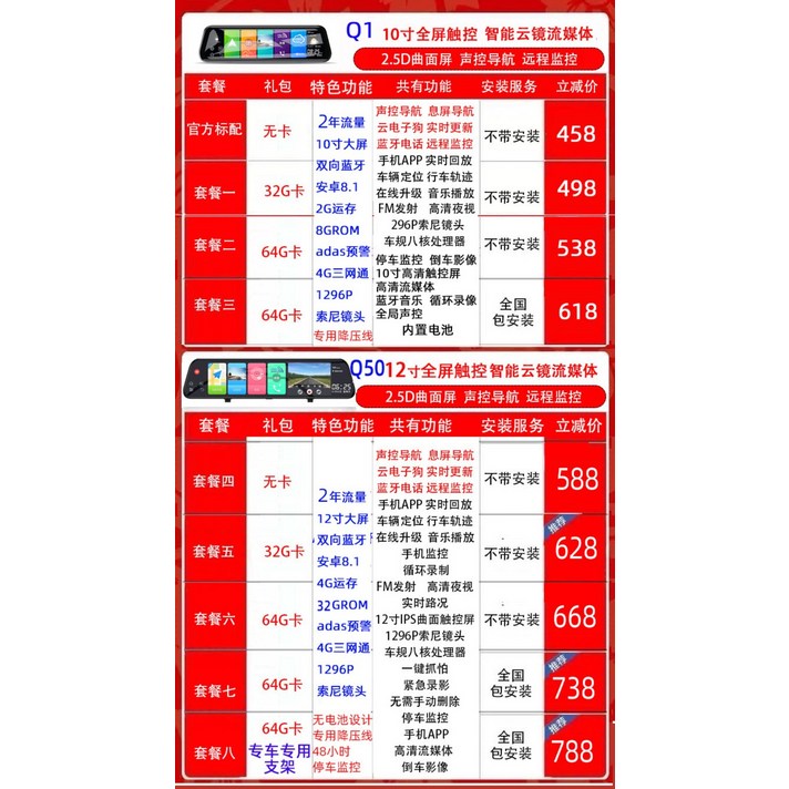 안드로이드 내비게이션 ADAS 4G지원 WIFI 올인원 2채널 블랙박스 커넥티드 스마트룸미러 출장장착, 듀얼 스크린 + 공식 규격.