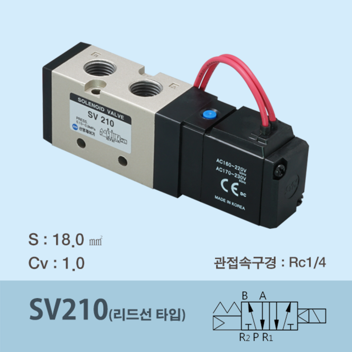 신영제어기 공압솔레노이드밸브 SV210 (직접배관형 5포트 싱글), -2L AC220V