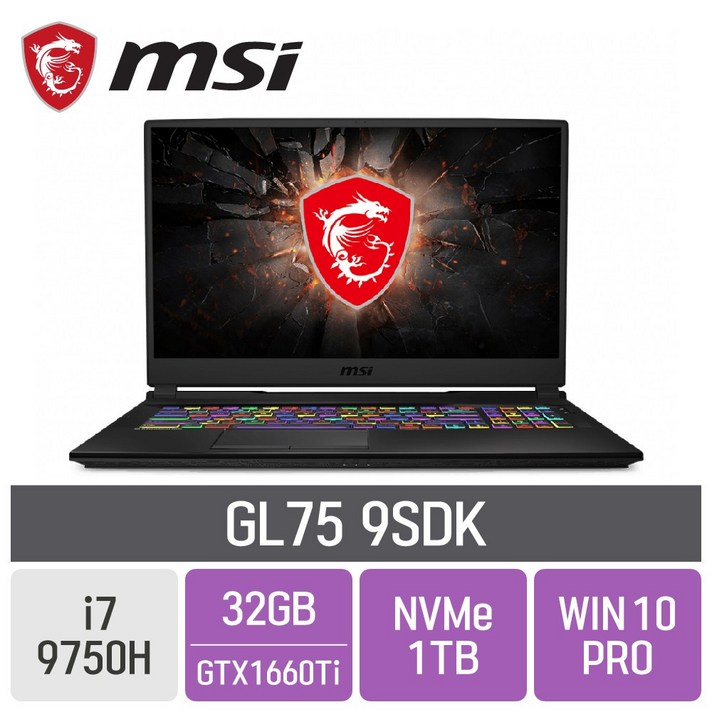 MSI 게이밍노트북 GL75 9SDK [게이밍마우스 증정], 32GB, SSD 1TB, 포함