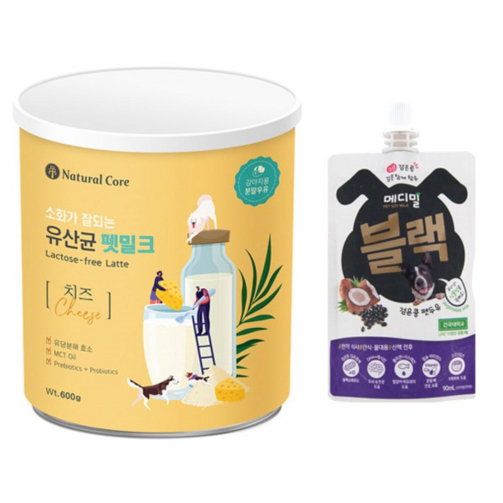 네츄럴코어 소화가 잘되는 유산균 펫밀크 600g 강아지분유 + 메디밀펫두유10개, 치즈