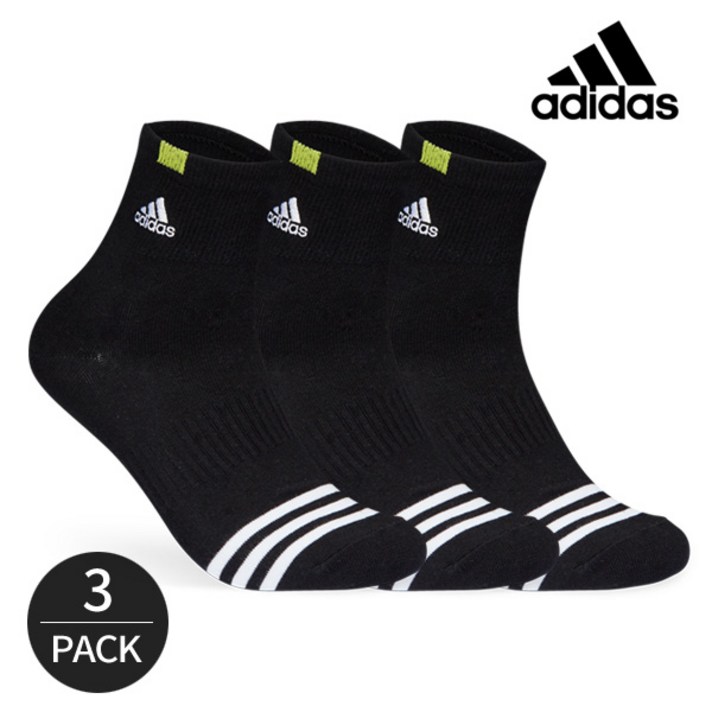 (국내생산)ADIDAS 아디다스 남성 퍼포먼스 앞삼선 중목양말 3P_BK, FREE