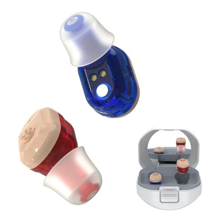 청각 장애인을위한 청력 보조 장치 Audifonos/노인 조정 가능한 무선 보이지 않는 보청기 충전식 받침대가, 01 2pcs Blue Red