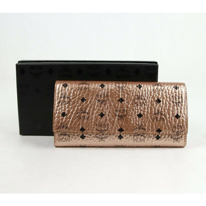 160394 MCM 엠씨엠 Rose 골드 Metallic 코트ed Canvas Continental Tri-Fold 지갑 MYL8AVI48TC001