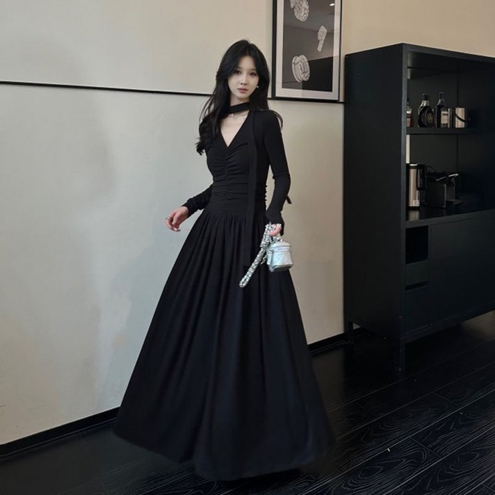 COSYEVNO 원피스 여성 가을 슬림 니트 롱스커트