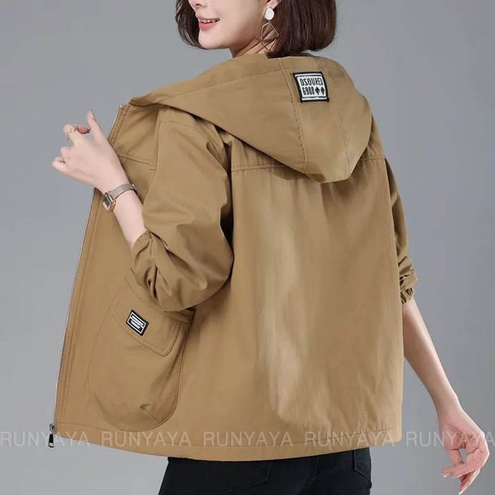 엄마 코트  봄 가을 빅사이즈 루즈핏 캐주얼  후드자켓  숏 트렌치코트 여성 아우터 상의  D88U