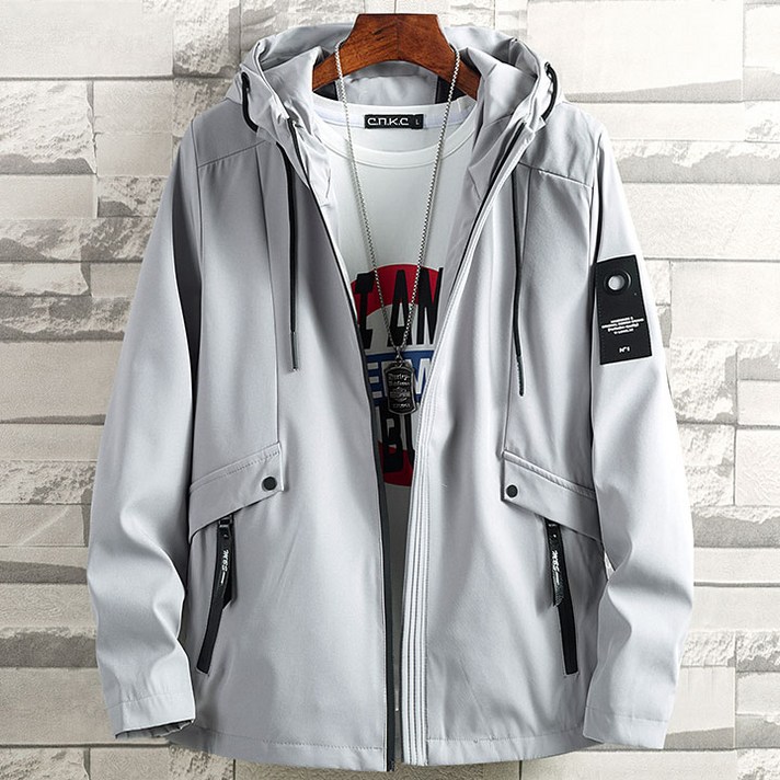 위즈아이 남자 후드 점퍼 빅사이즈 바람막이 봄 자켓 W058J+국내발송+양말증정