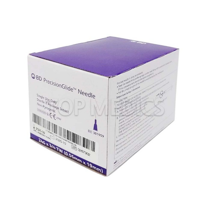 BD 주사침 24G 3/4인치 멸균 일회용 주사바늘 100개입 여드름, 1개