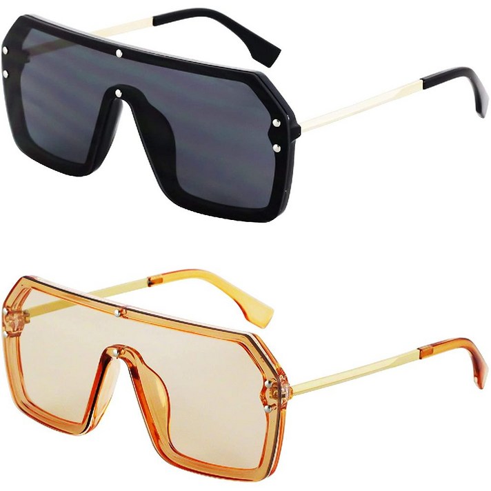FLAWLESS EYEWEAR 레트로 대형 쉴드 선글라스 무테 평면 상단 미러 안경 남녀