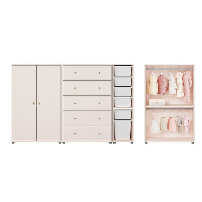 한샘 보나 2단 행거형 베이비장 세트 194cm, 컬러:화이트(A)