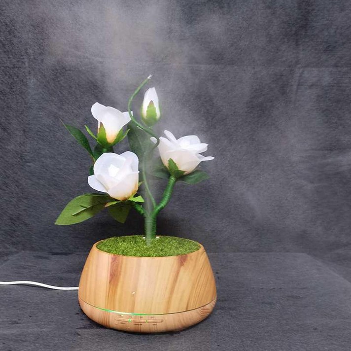 보기좋은 에어 그테이블 티라이트초 가습기 소형 대무량 가정용 침실 소음방지 등 포함 선물 소녀, 화이트 소박 로즈 나뭇결밑  순식물