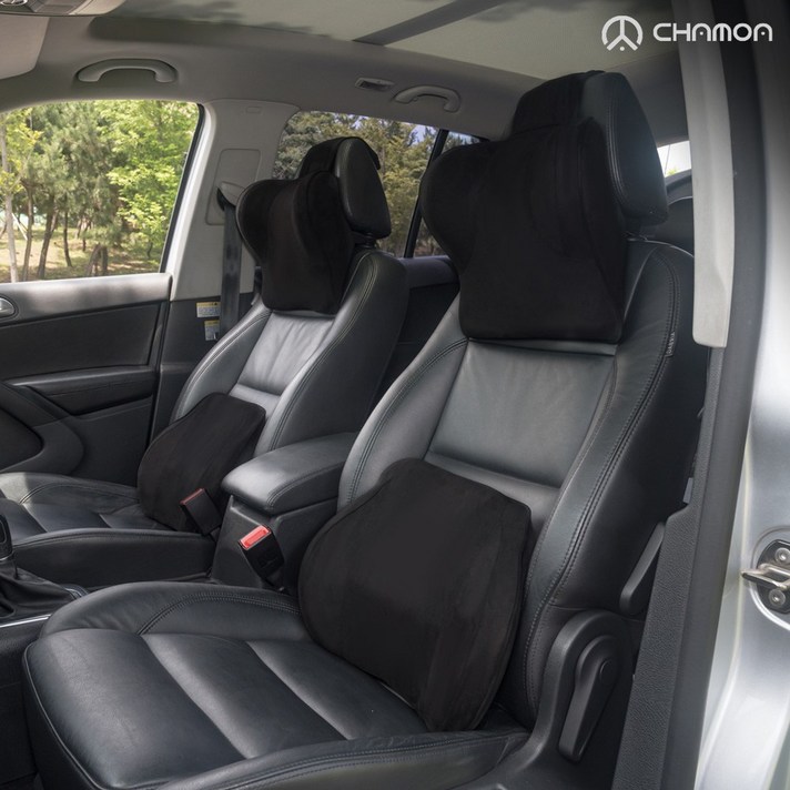 차모아 스웨이드 차량용 목쿠션 허리쿠션, 블랙/고급 스웨이드 목쿠션