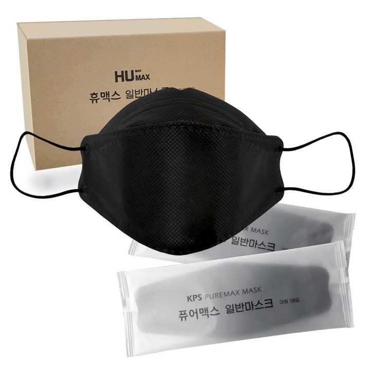 퓨어맥스 국내산 일반마스크 대형 - 블랙 (개별포장+이너박스), 1매입 (개별포장)