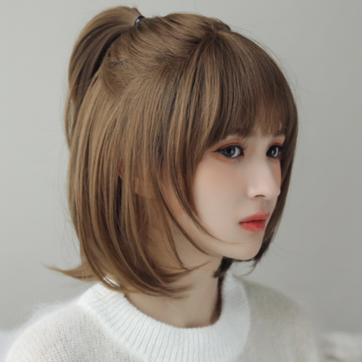 Daitzy 여자 통가발 웨이브 단발 인조모 DIZ D2509 가발, 라이트브라운, 1개