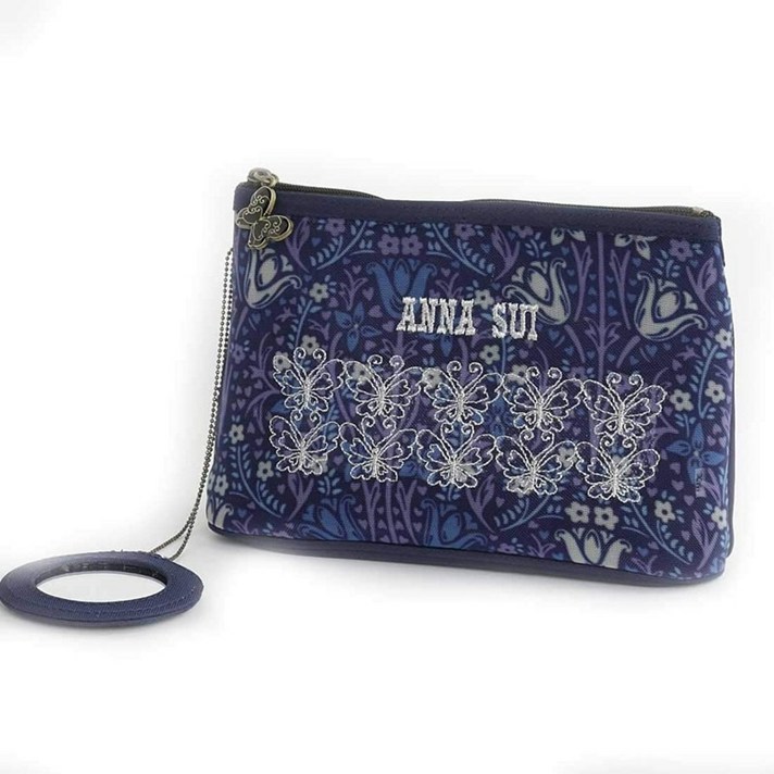 [ANNA SUI] (거울 포함) 천국 지퍼 파우치 0201 네이비 화장품 가방 지갑 [안나수이 ANNA SUI] 109260-02