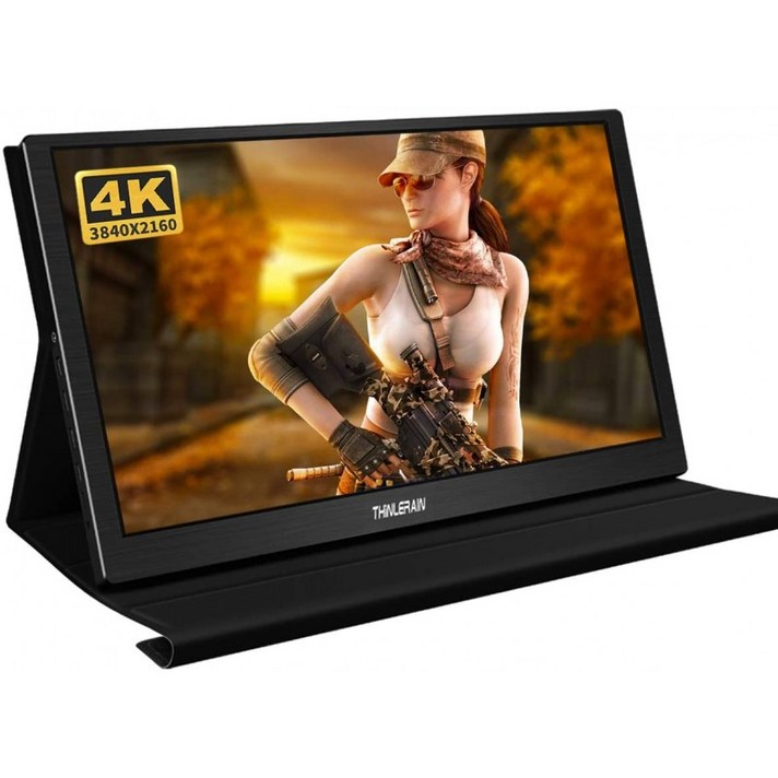 [해외 직배송] Thinlerain 휴대용 모니터 4K 15.6 인치 IPS LCD 3840 x 2160 FHD 디스플레이 USB 전원 HDMI 모니터 PS3/PS4, 단일옵션