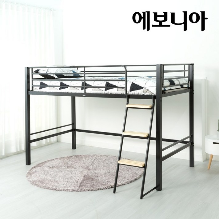 [11조 즉시할인+원목발판증정]에보니아 럭키 좌식 철재벙커침대 매트선택, 블랙_프레임