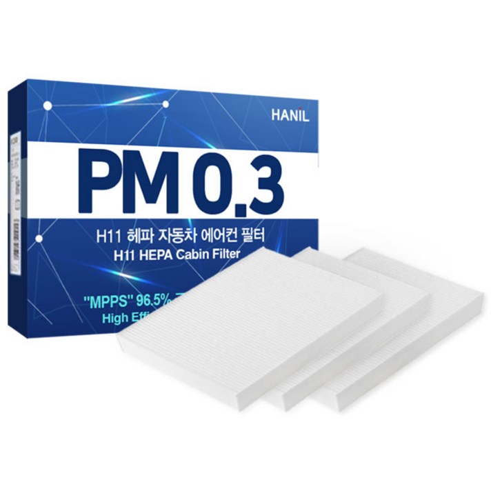 한일 3개 차량용 PM0.3 헤파 11등급 자동차에어컨필터, 1개, HH174 * 3개