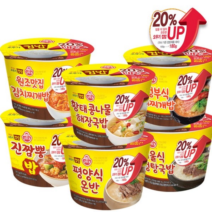 오뚜기 컵밥 6종 온반+김치찌개+진짬뽕+설렁탕+부대찌개+황태콩나물해장국, 1세트