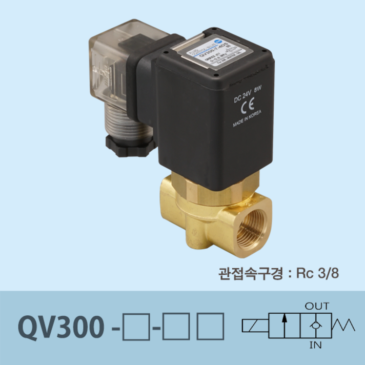 신영제어기 유체제어밸브 QV300-7 Rc3/8 (오리피스 7mm 다목적용 2포트 고속응답 세미직동 포핏형), -1L AC110V, 브라켓 없음