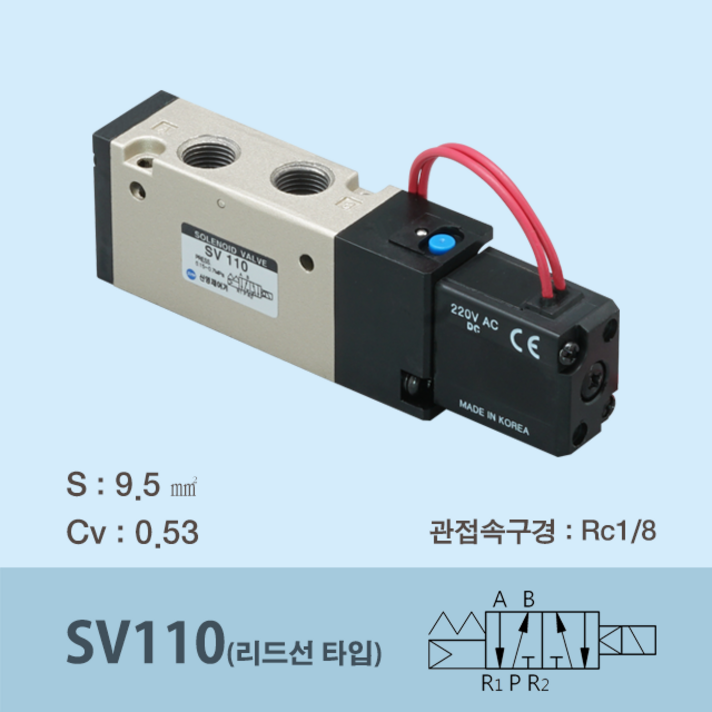 신영제어기 공압솔레노이드밸브 SV110 (직접배관형 5포트 싱글), -2L AC220V
