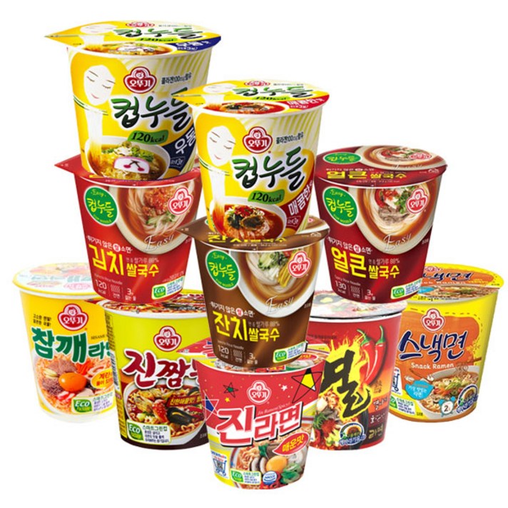[RJ쇼핑] 오뚜기 인기 소컵라면 혼합 10종 (일반5종+컵누들5종) (진매+진짬뽕+열+스낵+참깨+컵누들매콤+우동+얼큰+잔치+김치), 1세트
