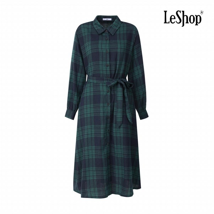 AK플라자 르샵 체크 패턴 허리끈 셔츠형 원피스 BP9OP017A