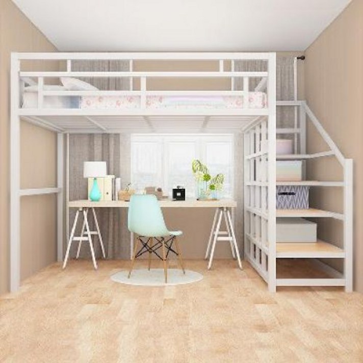 철제벙커침대 이케아 좁은방 2층 더블 2인용 책상 심플한 철제 침대, 기본