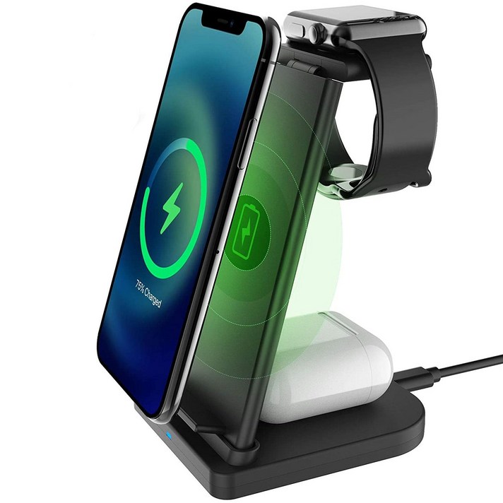 Deyimtech 초신상 17W 무선충전기 QC3.0 고속충전 3IN1 3단, 블랙